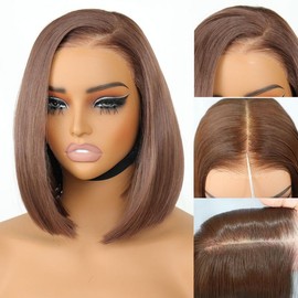 U&A Hair 9x7 Glueless Synthetic Wear and Go Bone Straight Wigs Double Drawn Bob Wig High Density, Vivid Self Growing Clean Hairline with Tiny Knots:_Chocolate Brown