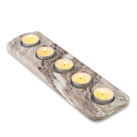 Koville Marble Tealight Candle Holder,5 Holes Natural Candle Stand for Home Decor-Decorative Candle Holders for Wedding Anniversary Party,Centerpiece Table Decoration (Brown)
