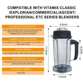 For Vitamix Blender Pitcher 64oz, Replace for Vitamix 5200 5000 6500 7500 Pro500 750 Vita-Prep VM0101 VM0102 VM0103 VM0197 E310 320 Asy172 Classic/Explorian/Commercial series etc Container Cup