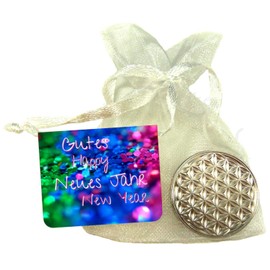 EnerChrom Flower of Life Lucky Coin New Year Happy New Year – 1 Piece Colour Silver – Lucky Charm Flower of Life Flower
