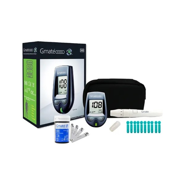Glucómetro Gmate Wheel Kit Estuche Tiras Disparador Lancetas Color Negro