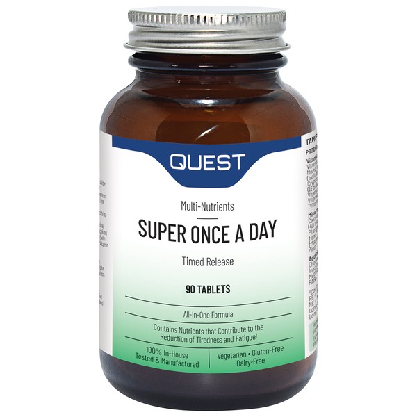 Quest Super Once A Day Multivitamin & Minerals Tablets. 17 Vitamins & 12 Minerals with Vitamin A, B, C, D, Iron & Zinc for Men & Women. for Optimal Health, Reduces Fatigue & Immunity. (90 Tablets)