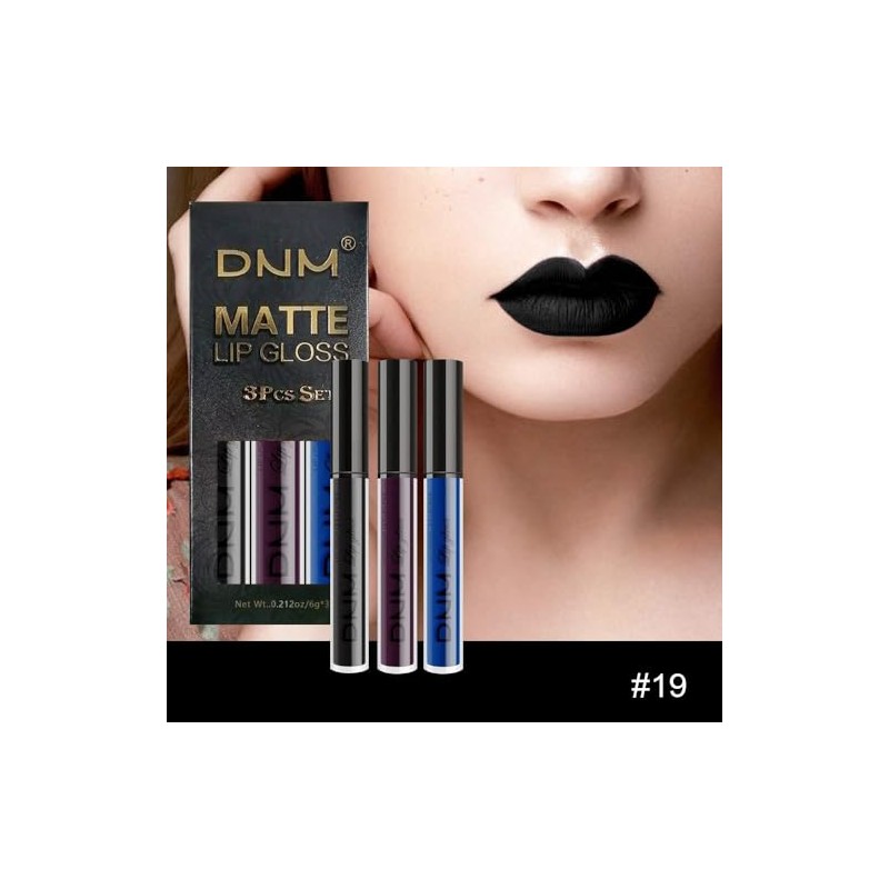 evpct- Lápiz labial líquido mate de 3 piezas, negro oscuro,