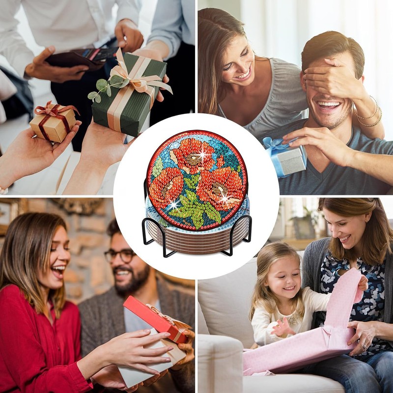 Mrnsiet 8 Pcs Flowers Diamond Painting Coasters Kits with Holder,DIY