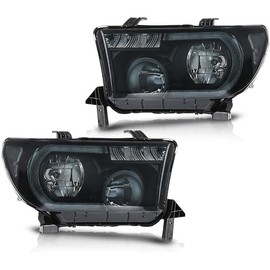 GRAND ORANGE Headlights Compatible with 2007-2013 Toyota Tundra /2008-2017 Toyota Sequoia Driver & Passenger Side Smoke Lens Black Housing Clear Reflector