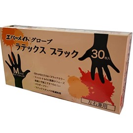 Evermate Gloves, Latex Black, 30 Pieces, Left and Right Dual-Use Type, Powder Free (M: 6.5 - 7.0 Inches)
