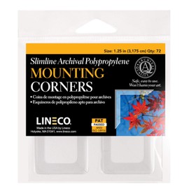 Lineco 1.25" Slimline Polypropylene Mounting Corners. Pack of 72. Self Adhesive, Pressure Sensitive, Non-Yellowing, Mount Pictures, Scrapbooking, DIY, Displaying Photos