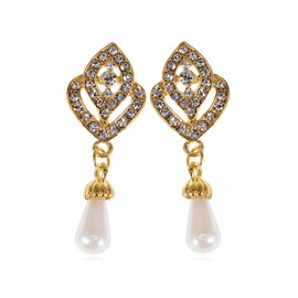 Alilang Crystal Rhinestone Embellished Teardrop Faux Pearl Dangle Earrings
