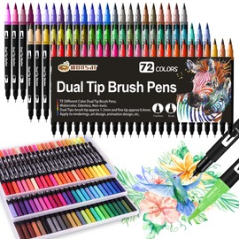 wonsar Dual Brush Pen Set, 72 Colours Felt Tip Pens Thick and Thin for Children Brush Pens Marker for Bullet Journal Accessories Pens, Hand Lettering, Mandala, Colouring Books, Brush Tips and
