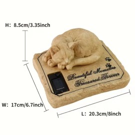 Solar Powered Sleeping Cat Garden Sculpture with "Beautiful Memories Treasured Forever" Engraved Base,Glowing Night Light PrintsColor: As picture, Size: One Size