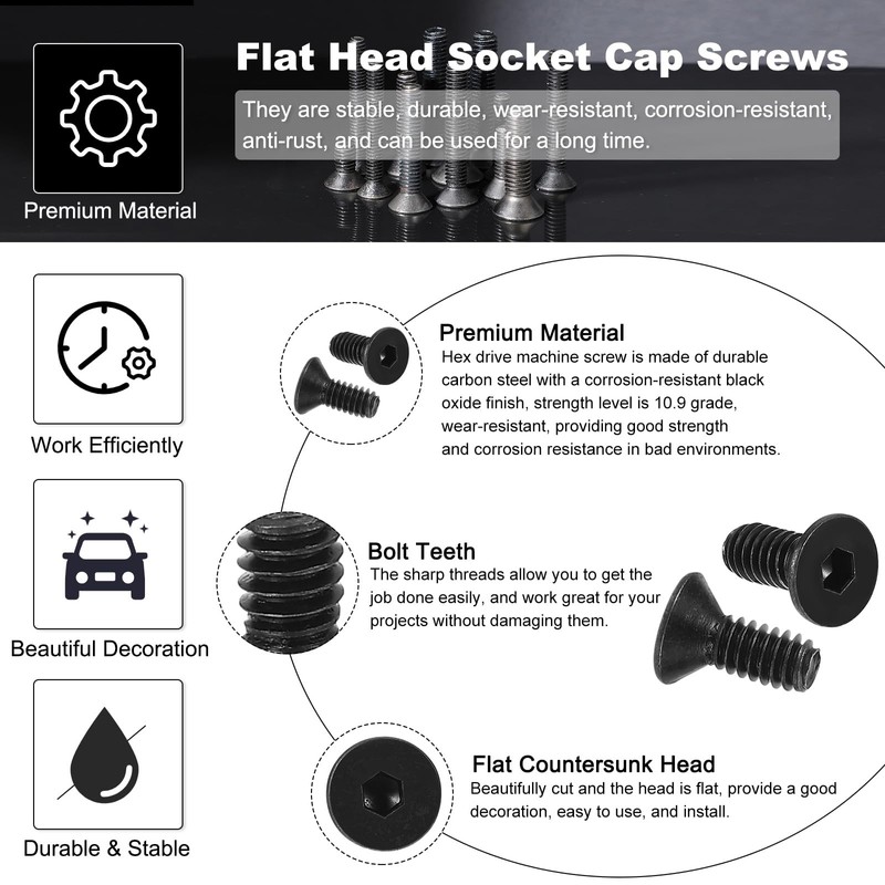 PATIKIL 1/4-20 x 5/8" Flat Head Socket Cap Screws, 20