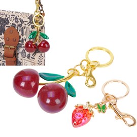 FANEVER 2 Pack Cute Cherry Strawberry Bag Keychain for Women Kawaii Charms Key Chain Accessory for Purses Bags Backpack (Cherry/Strawberry)
