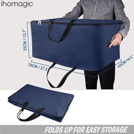 IHOMAGIC 100L Storage Bag for Bedding, Oxford Robust Foldable Underbed Storage Bags with Handles and Label Pocket, Large Moving Bag for Duvets, Pillows and Clothes, 70 x 42 x 35 cm, Dark Blue