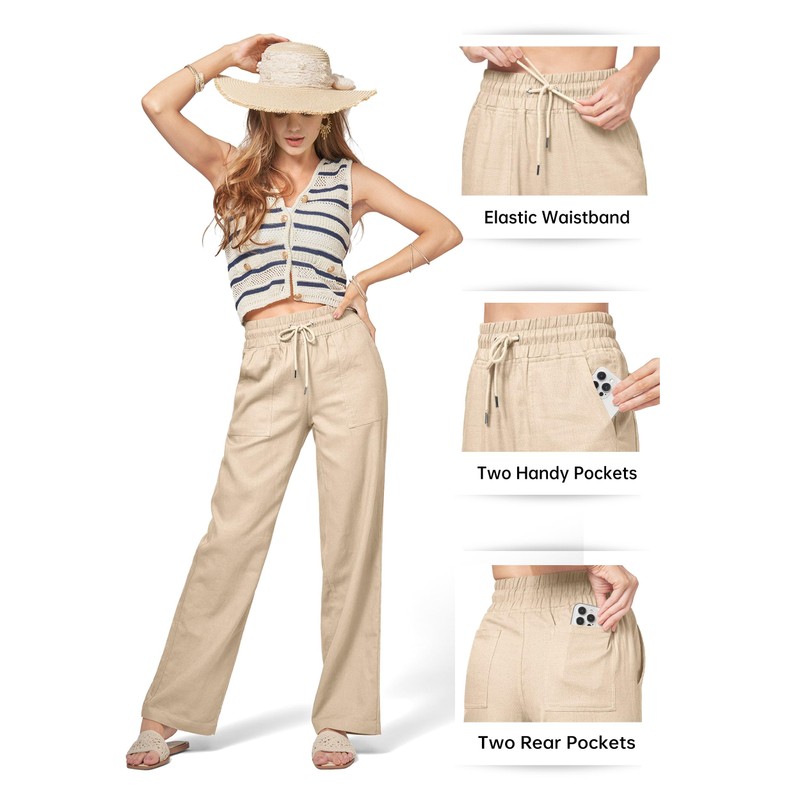 Willit Women Linen Pants Wide Leg Casual Palazzo Pants Cotton