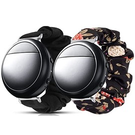 Lamshaw Compatible for Embr Wave 2 Band, Fabric Elastic Scrunchie Elastic Women Cute Replacement Straps Compatible with Embr Wave 2 Thermal Wristband (2 pack-Black+Black Flower)