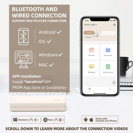 HPRT Portable Travel Printers MT810 - Thermal Inkless Home Use Compact Printer - Paper Rolls Mobile Printing for Car & Office - Bluetooth Wireless Printer Compatible with iOS Android Phone & Laptop