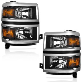 Unbranded For 2014-2015 Chevy Silverado 1500 Chrome Headlights Headlamps Assembly L+R Pair