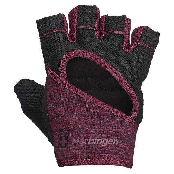 Harbinger Women's FlexFit Wash and Dry Workout Weightlifting Gloves with Padded Leather Palm (1 Pair), Black/Merlot, Large
