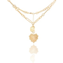 "Chunky Gold Charm Heart Pendant Necklace for Women - 18K Gold Plated Sun Heart Necklace with Thick Paperclip Chain"(Style-3)