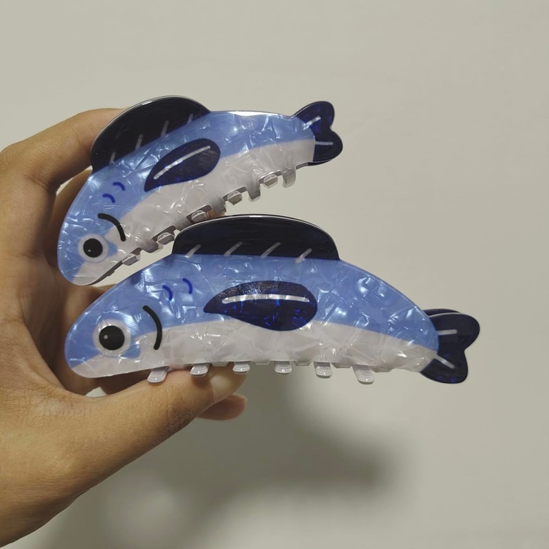 2 PCS Sardine Fish Hair Claw Clips, Large & Small