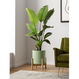 LE TAUCI 12 Inch Pots for Plants, Ceramic Large Plant Pot for Indoor Plants, Mid-Century Modern Planter Pot with Drainage Hole, Reactive Glaze Green