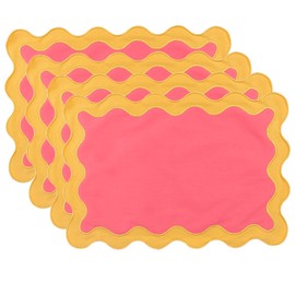 MIKI WELL Placemat Set of 4 Cotton Linen,19"X13" Washable Dinner Mat for Potluck Party Wedding Table Decoration (Pink placemat)