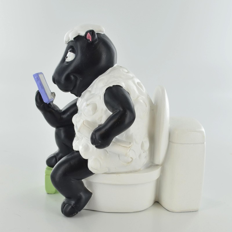 Comical Sheep On Toilet Figurine