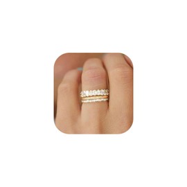 FDEETY Pack of 3 Women's Stackable Rings 14K Gold-Plated Cubic Zirconia Ring Hypoallergenic Stylish and Elegant Rings Suitable for Daily Life Party Wear, Zinc