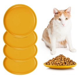 kymqlyw 4 Pcs Whisker Fatigue Relief Cat Bowl Shallow Cat Food Dish 6 Inch Cat Wet Feeding Bowls Wide and Short Legged Cat and Small Pet Plate for Kittens,Wheat Straw（ Yellow）