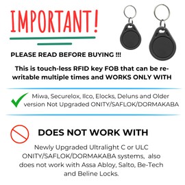 RFID Hotel Key Fob, 50 Pcs Pack, Can be Re-Writable Multiple Times. Works only with SAFLOK, KABA, ONITY, Miwa, ILCO, SECURELOX and RC522, PN532 Readers. 13.56 Mhz Frequency.