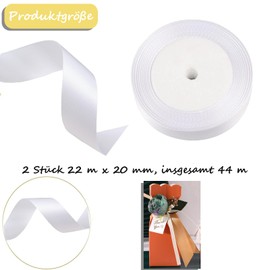 qingmeng Satin Ribbon White, 44 m Gift Ribbon White Wide, 20 mm Ribbon White, Gift Ribbon Wedding Fabric, White Gift Ribbon Gift Ribbons for Christening Birthday Decoration Gift Wrapping