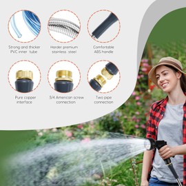 GrassWind Stainless Steel Garden Hose 50 ft Heavy Duty Metal Water Hoses with 10 Function Water Hose Nozzles for Yard Outdoor