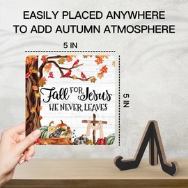 Fall Farmhouse Decor For Home, Fall Tiered Tray Decor, Fall For Jesus Sign, Fall Kitchen Living Room House Desk Decor, Thanksgiving Table Decorations, Set Of 1 Wooden Sign With Stand -n05