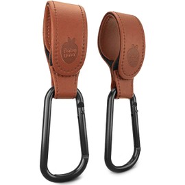 Baby Uma Leather-look pram hooks for bags (2 pieces) – universal carabiner hook, large, carabiner for pram, pram trailer, bag holder, pram accessories (brown)