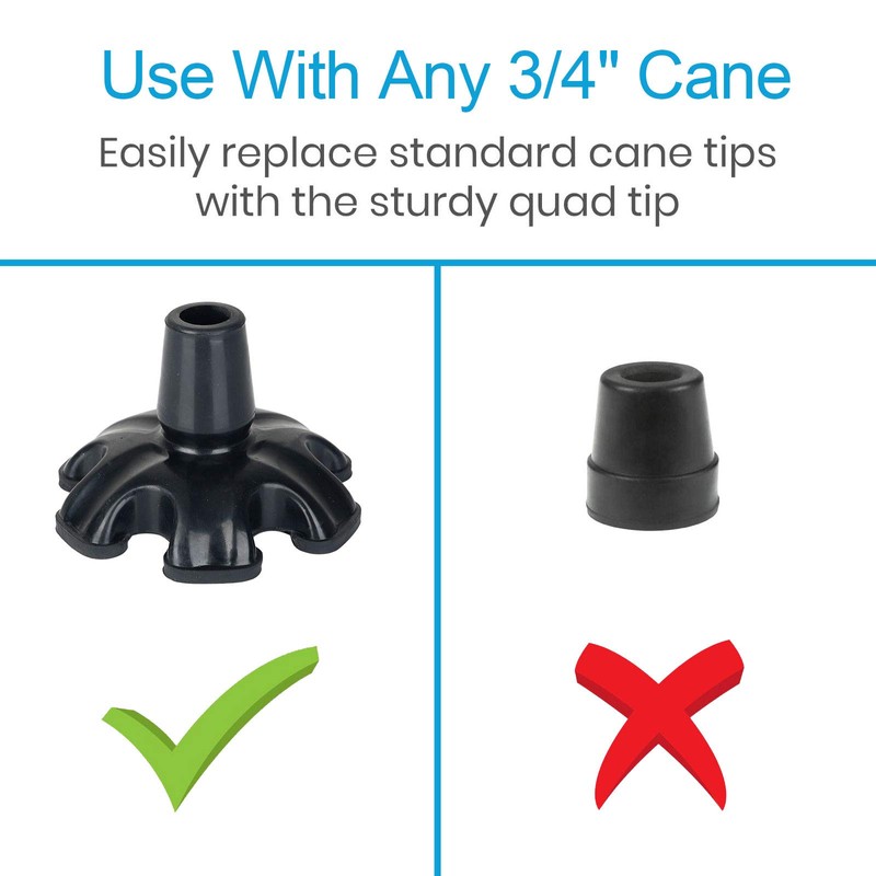 Walking Cane Tips 3/4 inch Heavy Duty, Quad Cane Tips
