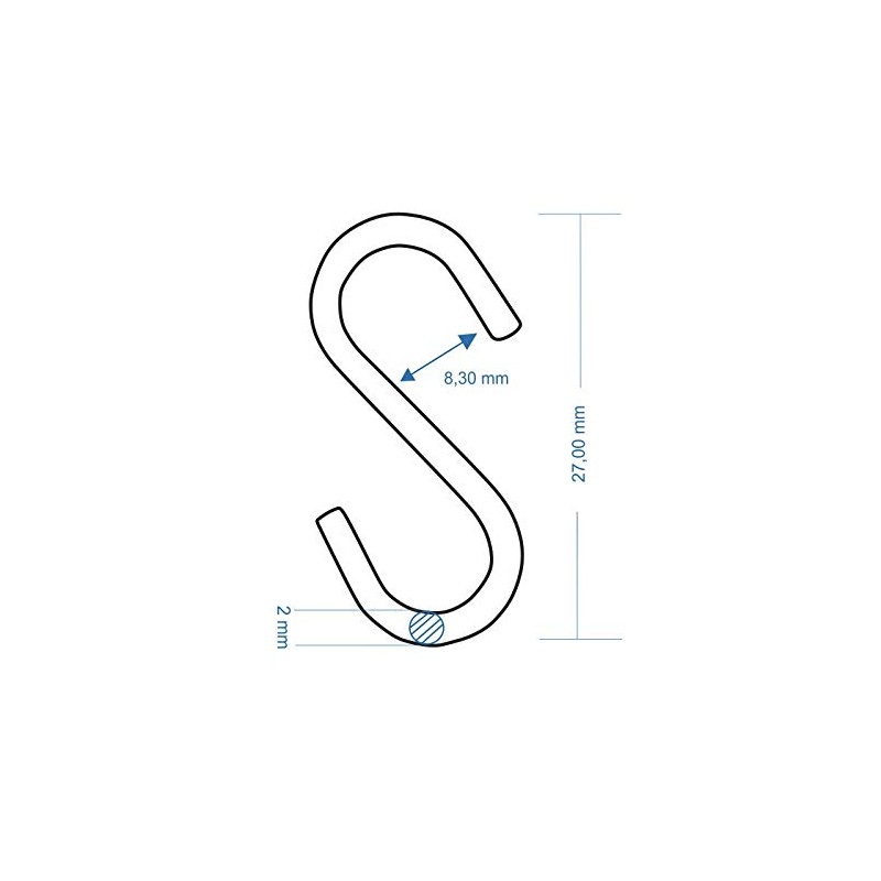 Pack of 100 S-Hooks Metal Hales S Shaped Diameter 2