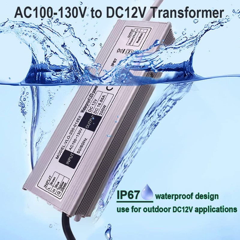 NISICO 12V LED Power Supply 200W Low Voltage Transformer Adapter,AC100-130V