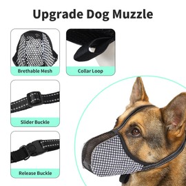 JOYPAWS Dog Muzzle for Extra Small Dogs Soft Air Mesh Muzzles Anti & Prevent Biting Chewing Barking Reflective Ajustable Full Coverage Dog Mouth Guard Cover for Grooming Scavenging Black XS