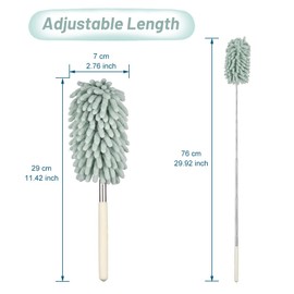 JSCARLIFE Microfiber Duster Brush,Feather Duster Extendable Duster with Extra Long Pole, Washable Dusters for Cleaning Office, Car, Window, Furniture, Ceiling Fan (Green)
