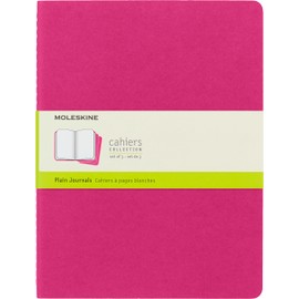 Moleskine Cahier Journal, Set 3 Notebooks with Plain Pages, Cardboard Cover with Visible Cotton Stiching, Colour Kinetic Pink, Extra Large 19 x 25 cm, 120 Pages