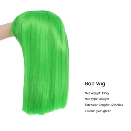 BUYOGET Grass Green Bob Wigs with Flat Bangs 12 Inch Striaght Shoulder Wigs for Women Cosplay Costume Party Wig