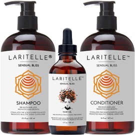 Laritelle Organic Hair Growth Set | Shampoo 16 oz + Conditioner 16 oz + Hair Loss Treatment 4 oz | Argan Oil, Rosemary, Palmarosa & Orange | NO GMO, Sulfates, Gluten, Alcohol, Parabens, Phthalates
