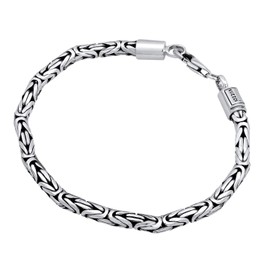 Kuzzoi Buddha Silver Bracelet for Men, Handmade Byzantine Chain Bracelet Made of Real Solid 925 Sterling Silver, Men's Bracelet with Lobster Clasp, 4 mm Wide, 20 g Heavy, 0206141819, Sterling Silver