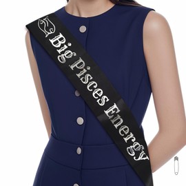 Big Pisces Energy Birthday Sash for Zodiac Enthusiasts, Funny Black Pisces Birthday Sash with Silver Foil Letters for Horoscope, Astrology Birthday Party Decorations, Ideas, Gifts, Jokes and Favors