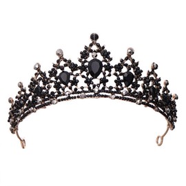 ASTRUE Sparkling Crystal Tiaras & Crowns for Women & Girls Rococo Victorian Wedding Accessories (A-Black, onesize)