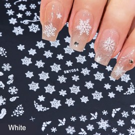 Christmas Nail Art Sticker Decals 3D Snowflake Designs Exquisite Golden Silver White Nail Art Supplies Self-Adhesive Luxurious Winter New Year Nails Decorations Design DIY Acrylic Nail Art, 12 Sheet