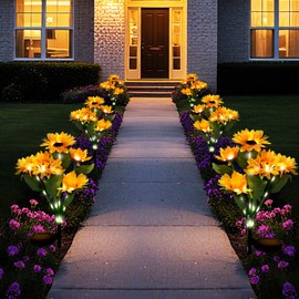 Anothera 6Pcs Solar Sunflower Lights, Waterproof Decorative Sunflower Lights for Outdoor Flower Bed, Patio, Lawn, Yard, Garden Decor Gift for Mom Women Grandma