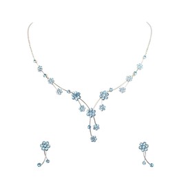 Faship Gorgeous Aqua Rhinestone Crystal Floral Necklace Earrings Set