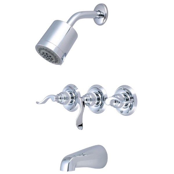 Kingston Brass KB8231NFL NuWave French 3 Handle Tub and Shower Faucet, Polished Chrome,3-1/8 inch Diameter Escutcheon