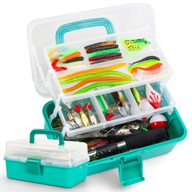 TCMBY 3 Layers Tackle Box with Tackle Included, 321Pcs Fishing Lures Kit Contains Pliers, Crankbait, Hooks, Weights & Accessories, Fishing Gear Bait Lure Gifts for Men Bass Freshwater (Green)